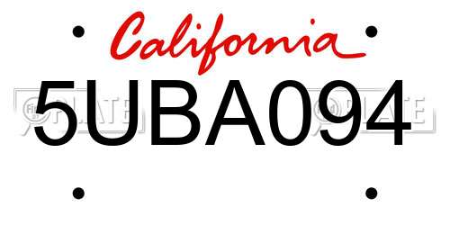 5UBA094 California License Plate