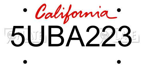 5UBA223 California License Plate