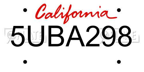 5UBA298 California License Plate