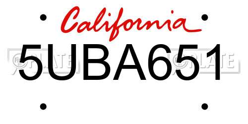 5UBA651 California License Plate
