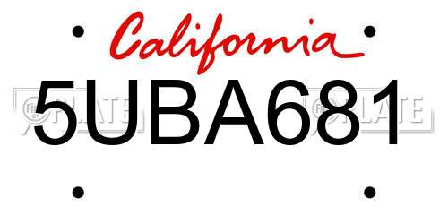 5UBA681 California License Plate