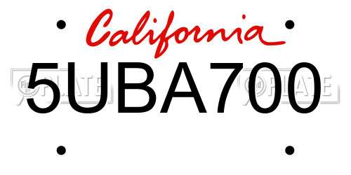 5UBA700 California License Plate