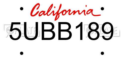 5UBB189 California License Plate