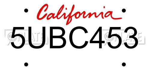 5UBC453 California License Plate