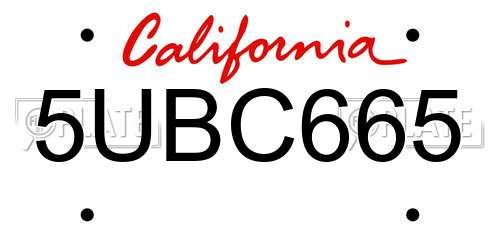 5UBC665 California License Plate