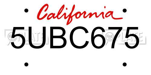 5UBC675 California License Plate