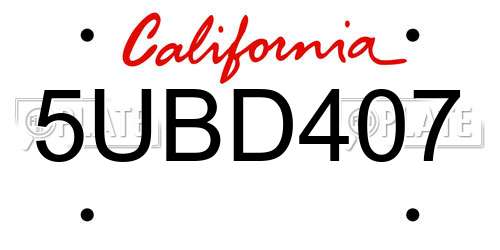 5UBD407 California License Plate