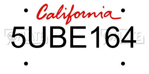 5UBE164 California License Plate