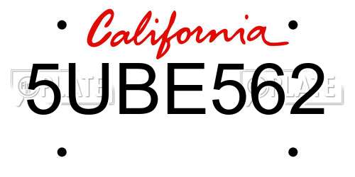 5UBE562 California License Plate