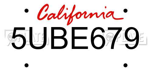 5UBE679 California License Plate