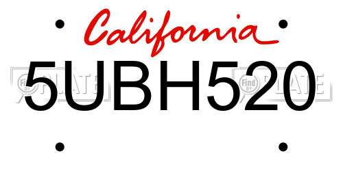 5UBH520 California License Plate