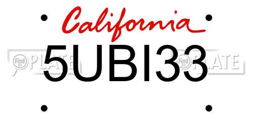 5UBI33 California License Plate
