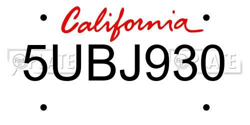 5UBJ930 California License Plate