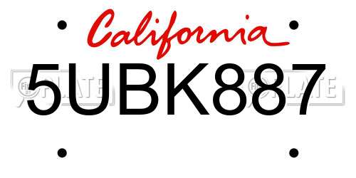 5UBK887 California License Plate