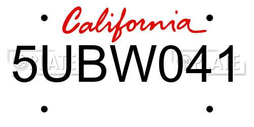5UBW041 California License Plate