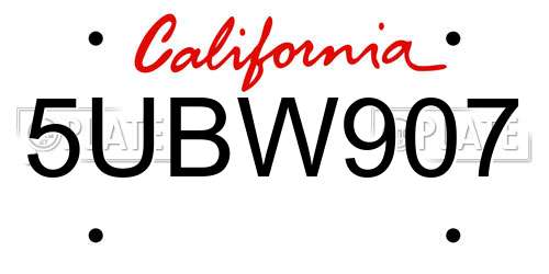 5UBW907 California License Plate