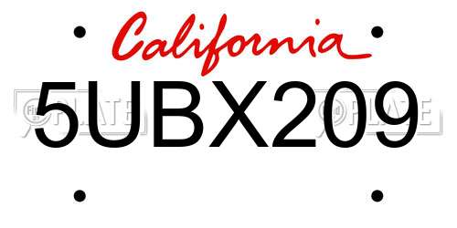 5UBX209 California License Plate