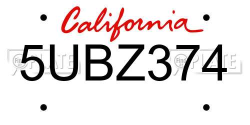 5UBZ374 California License Plate