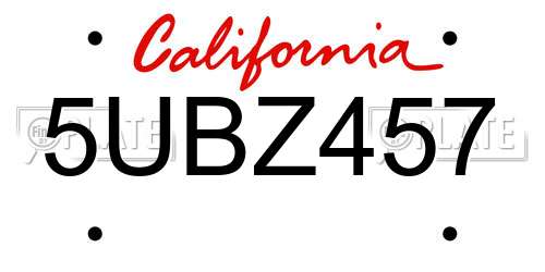 5UBZ457 California License Plate