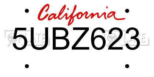 5UBZ623 California License Plate