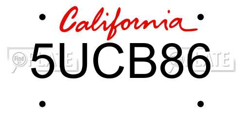 5UCB86 California License Plate