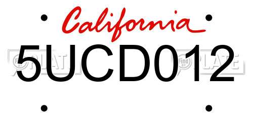 5UCD012 California License Plate