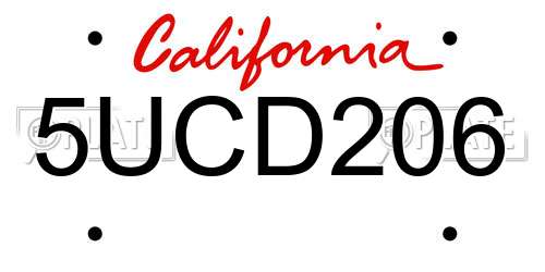5UCD206 California License Plate