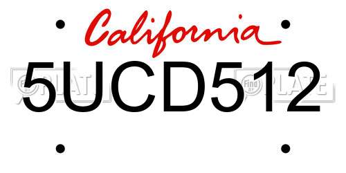 5UCD512 California License Plate