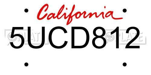 5UCD812 California License Plate