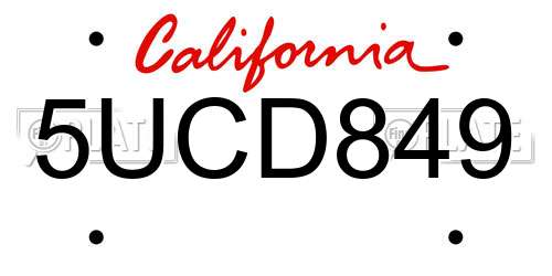 5UCD849 California License Plate