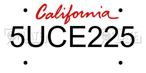 5UCE225 California License Plate