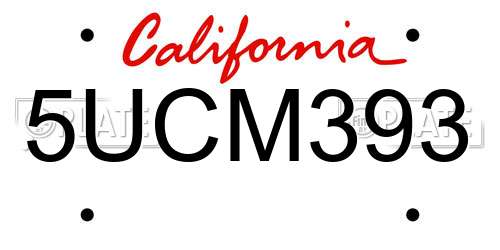 5UCM393 California License Plate