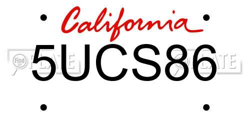 5UCS86 California License Plate