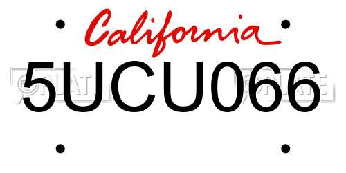 5UCU066 California License Plate