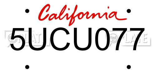 5UCU077 California License Plate