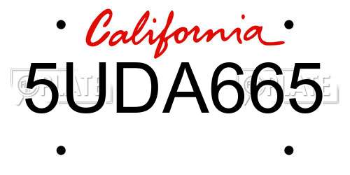 5UDA665 California License Plate