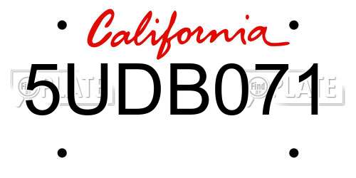 5UDB071 California License Plate