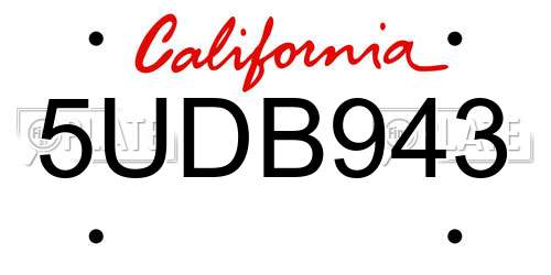 5UDB943 California License Plate