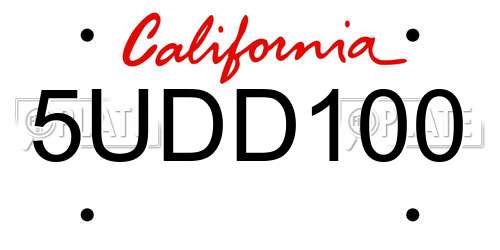 5UDD100 California License Plate