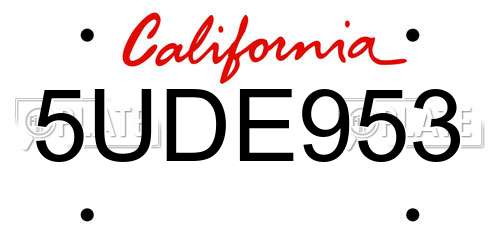 5UDE953 California License Plate