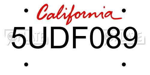 5UDF089 California License Plate