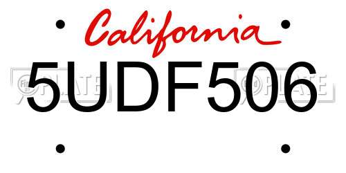 5UDF506 California License Plate