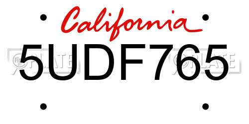 5UDF765 California License Plate