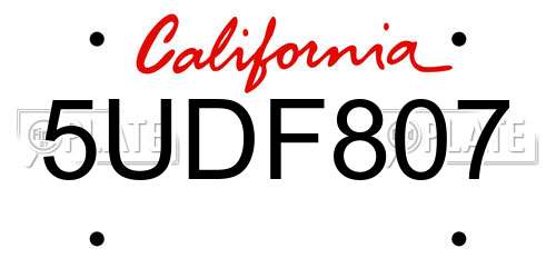 5UDF807 California License Plate