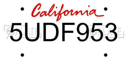 5UDF953 California License Plate
