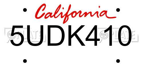 5UDK410 California License Plate
