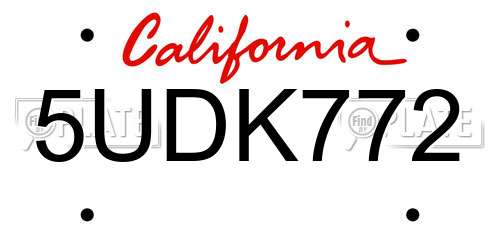 5UDK772 California License Plate