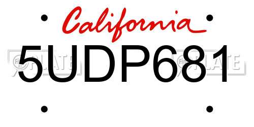 5UDP681 California License Plate