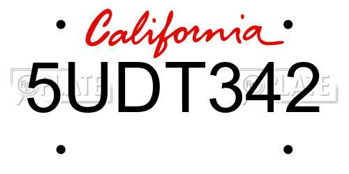 5UDT342 California License Plate