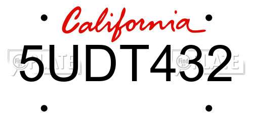 5UDT432 California License Plate
